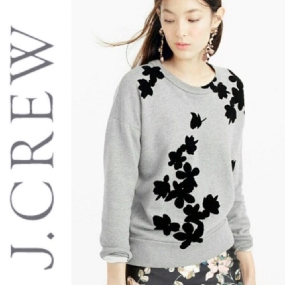 J. Crew Gray with Black Floral Applique Sweatshirt